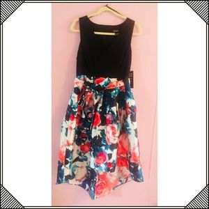 Hi-Low black floral S. L. Fashions dress